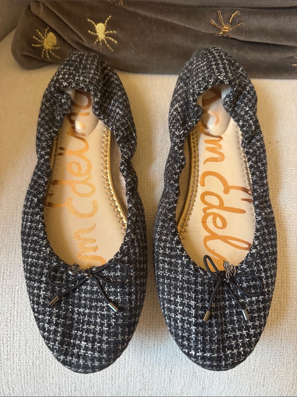 Sam Edelman Black & White Tweed Elastic Ballet Flats